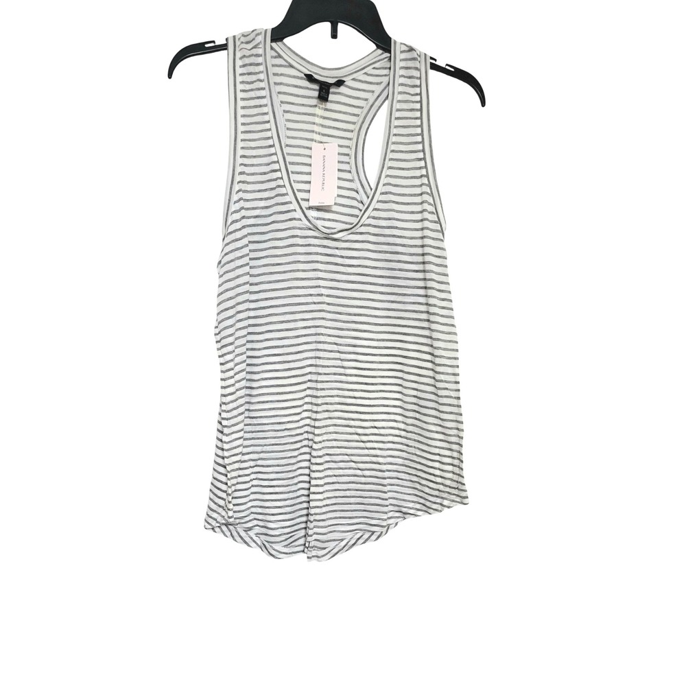 Banana Republic Womens White Gray Striped Razorback Tank Top Large Petite NEW